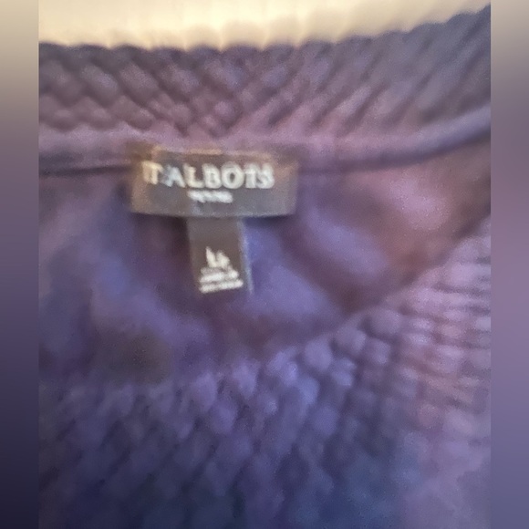 Talbots Navy Blue Boxy Short Sleeve Tee with Woven Look Neck. Large Petite - Picture 3 of 5